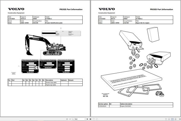 Volvo Excavator EC700B LC Parts Manual 1