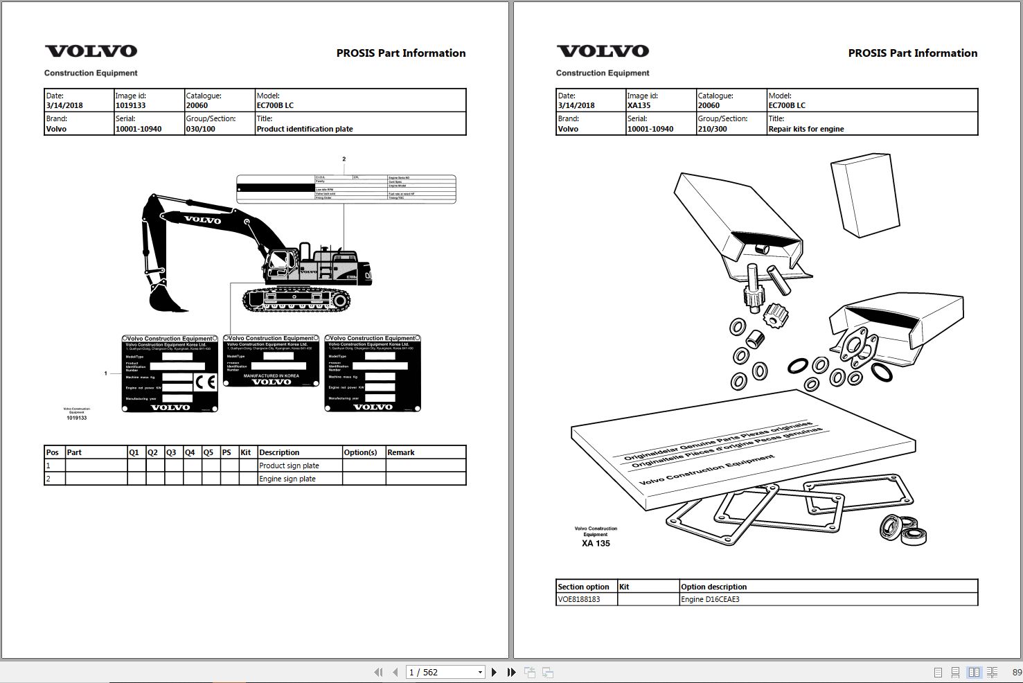Volvo Excavator EC700B LC Parts Manual 1