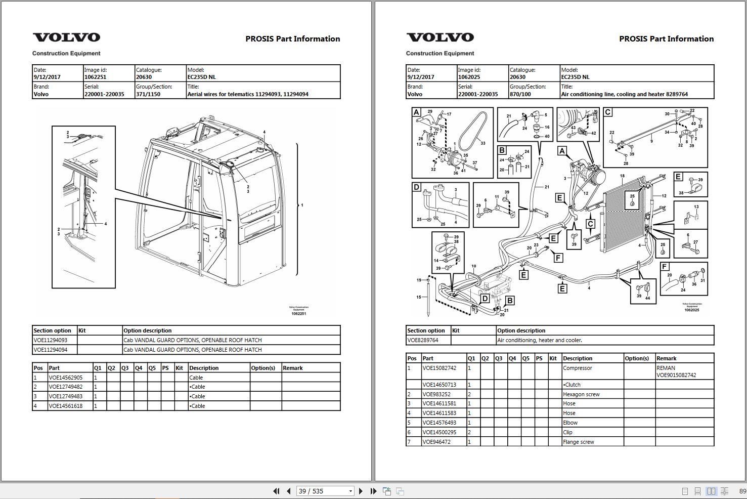 Volvo Excavator ECR235DL Parts Manual 1