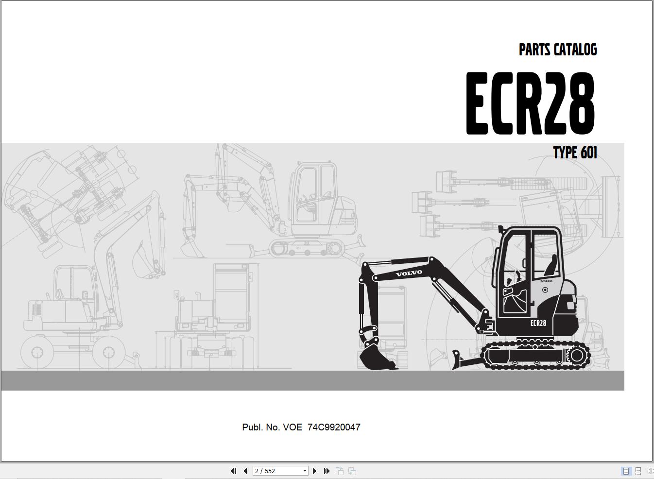 Volvo Excavator ECR28 Parts Catalog VOE74C9920047 1