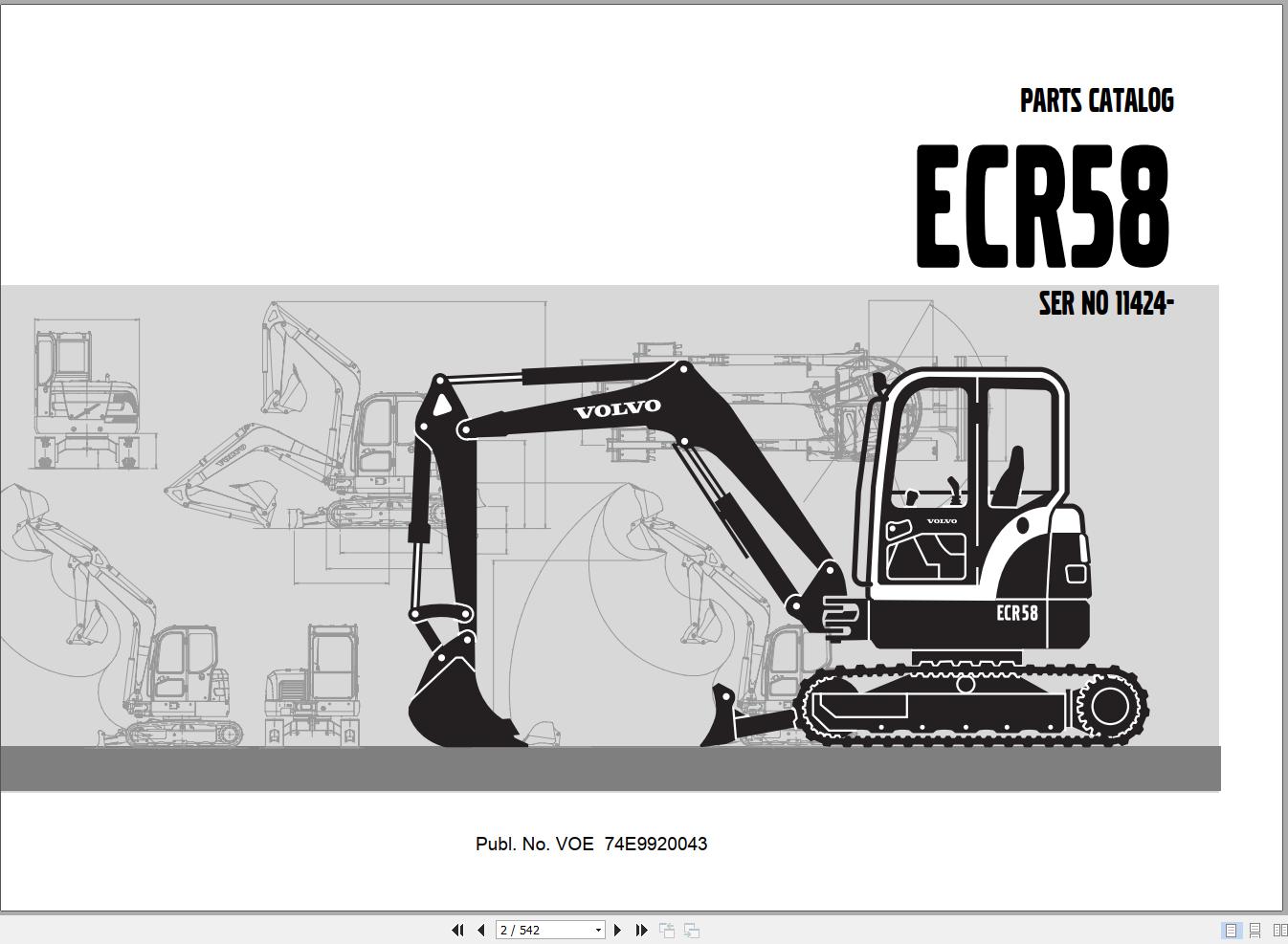 Volvo Excavator ECR58 Parts Catalog VOE74E9920043 1