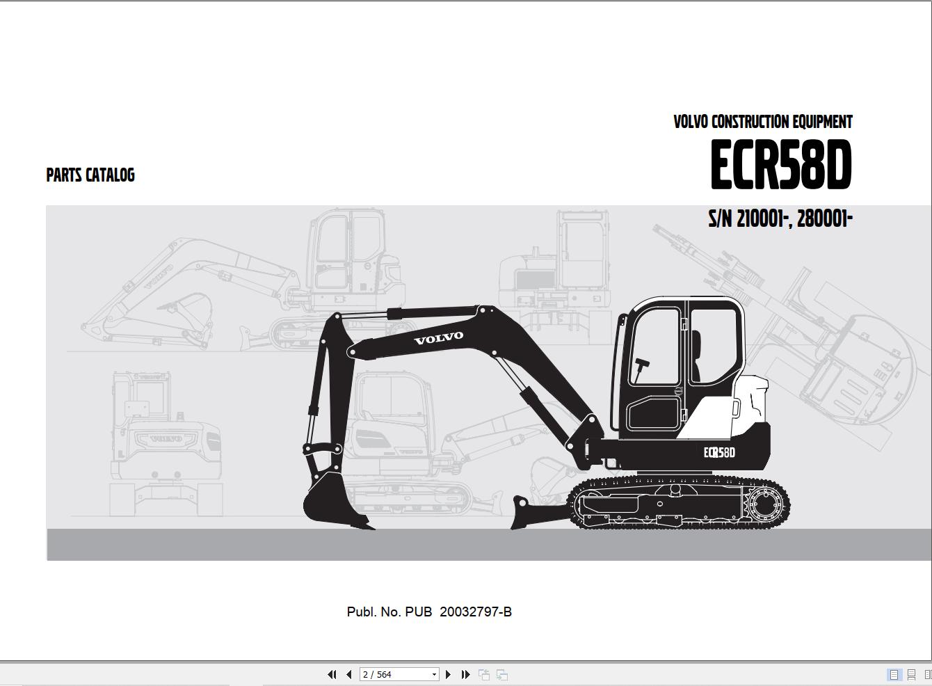Volvo Excavator ECR58D Parts Catalog PUB20032797 B 1