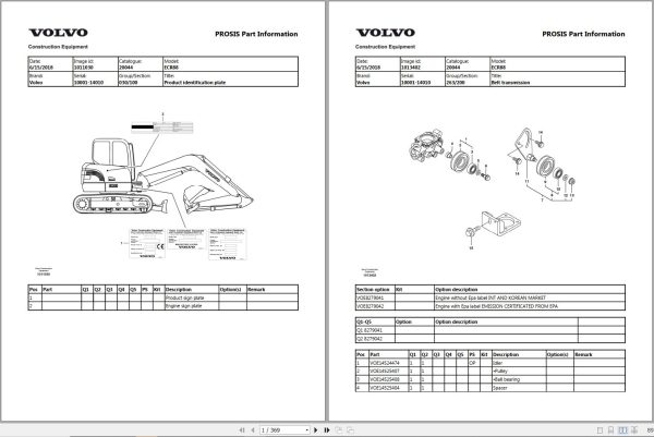 Volvo Excavator ECR88 10001 14010 Parts Manual 1