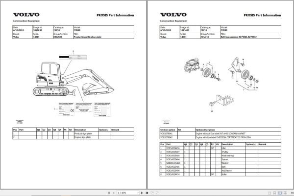Volvo Excavator ECR88 14011 Parts Manual 1
