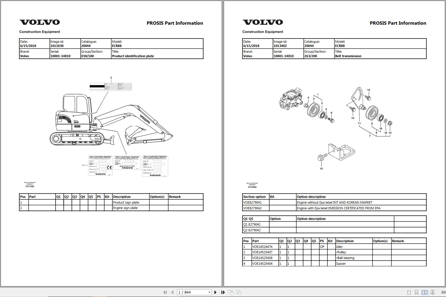Volvo Excavator ECR88 All Serial Parts Manual 1