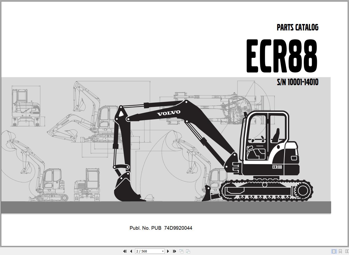 Volvo Excavator ECR88 Parts Catalog PUB74D9920044 1