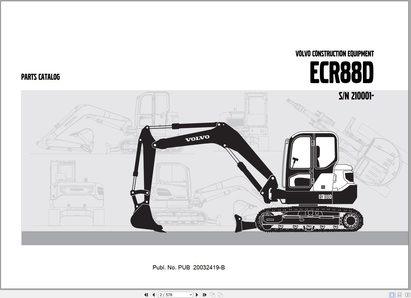 Volvo Excavator ECR88D Parts Catalog PUB20032419 B 1