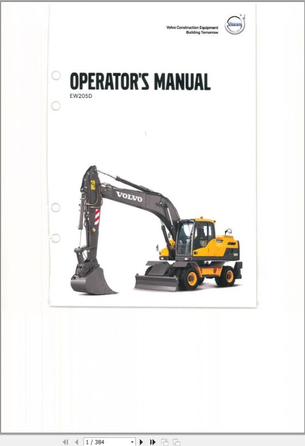 Volvo Excavator EW205D Operators Manual 20037168 E 1