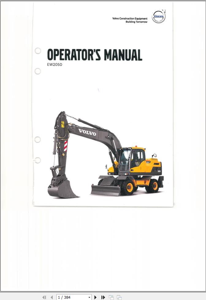 Volvo Excavator EW205D Operators Manual 20037168 E 1