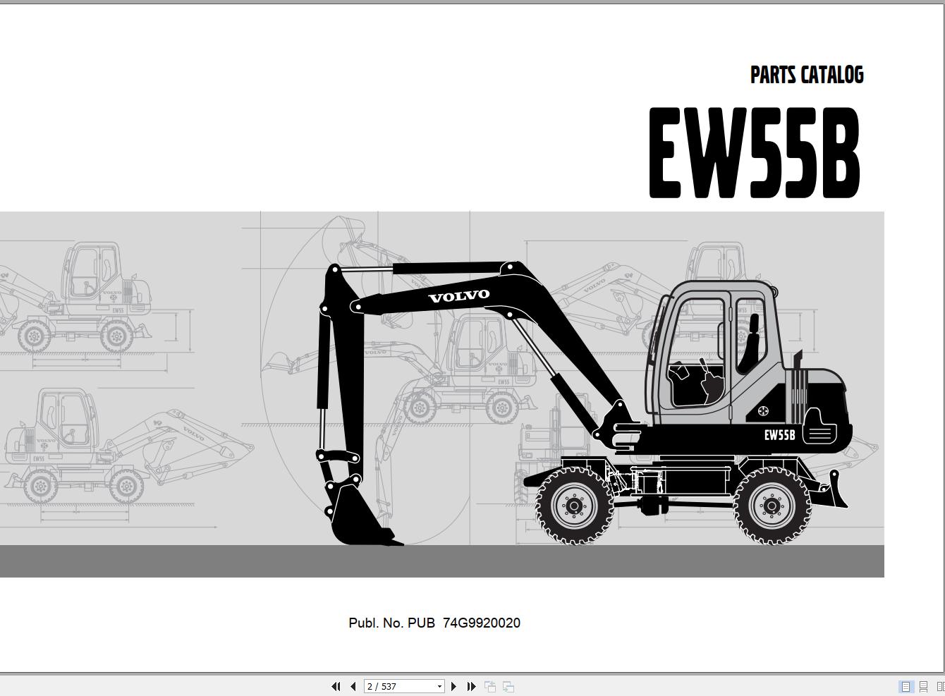 Volvo Excavator EW55B Parts Catalog PUB74G9920020 1