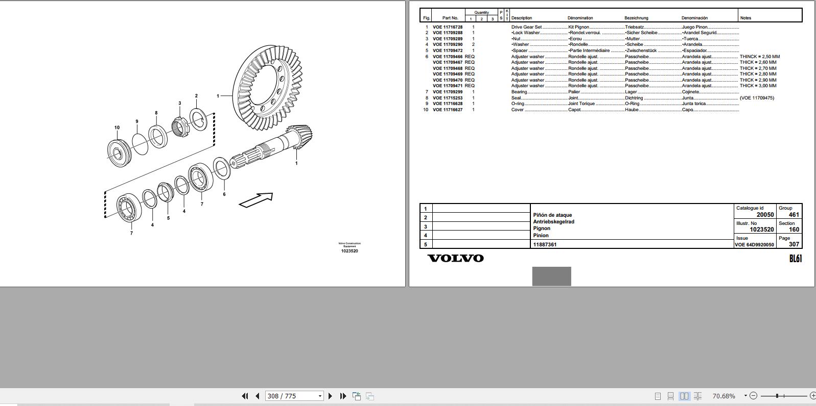 Volvo Loader BL61 Parts Catalog VOE64D9920050