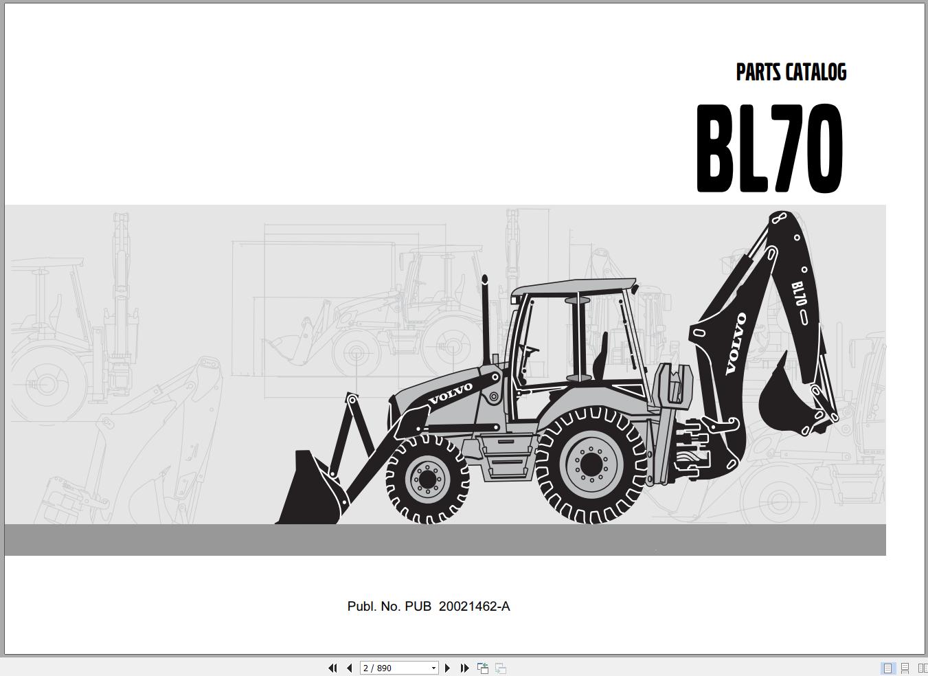 Volvo Loader BL70 Parts Catalog PUB20021462 A 1