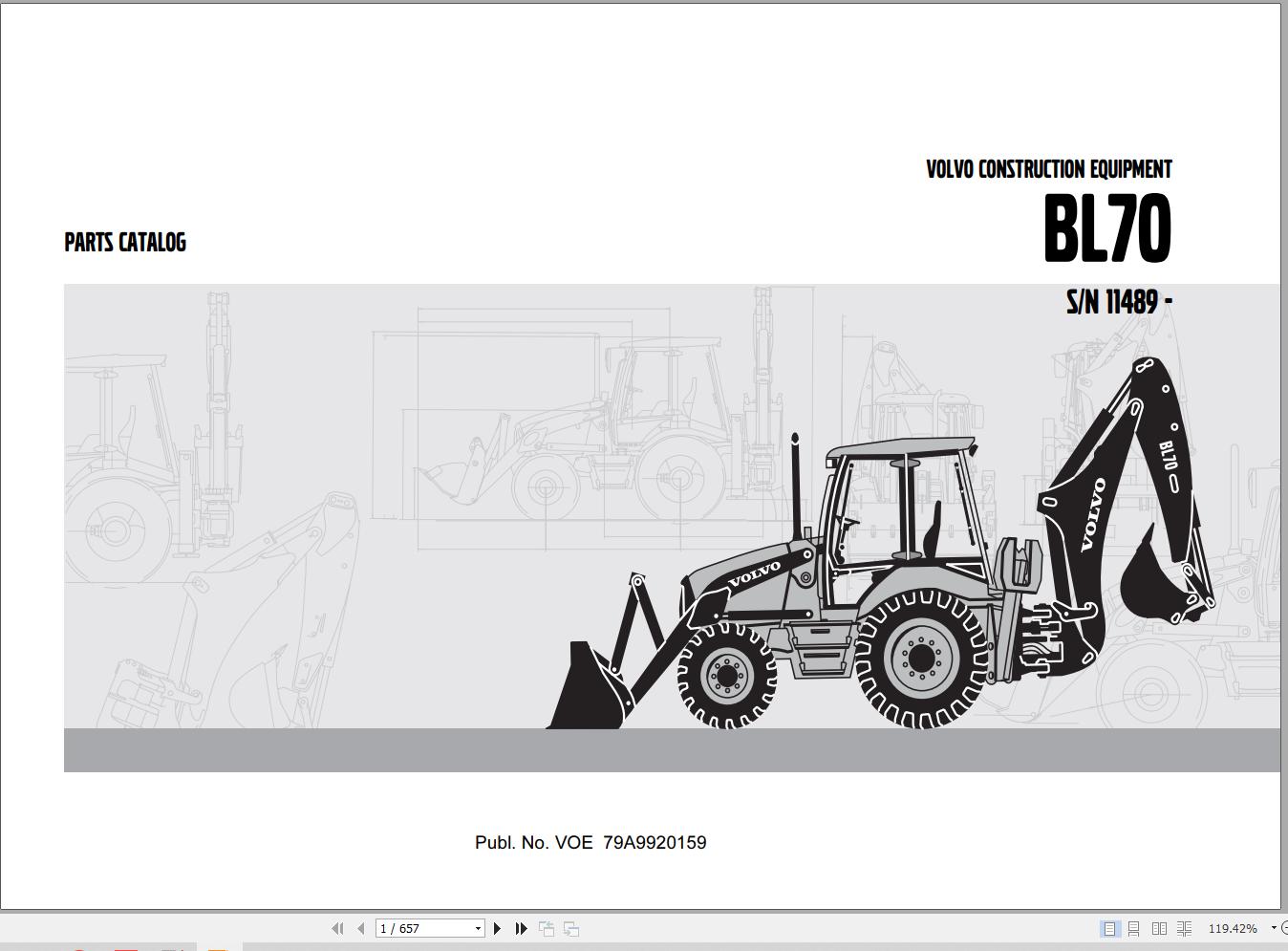 Volvo Loader BL70 Parts Catalog VOE79A9920159