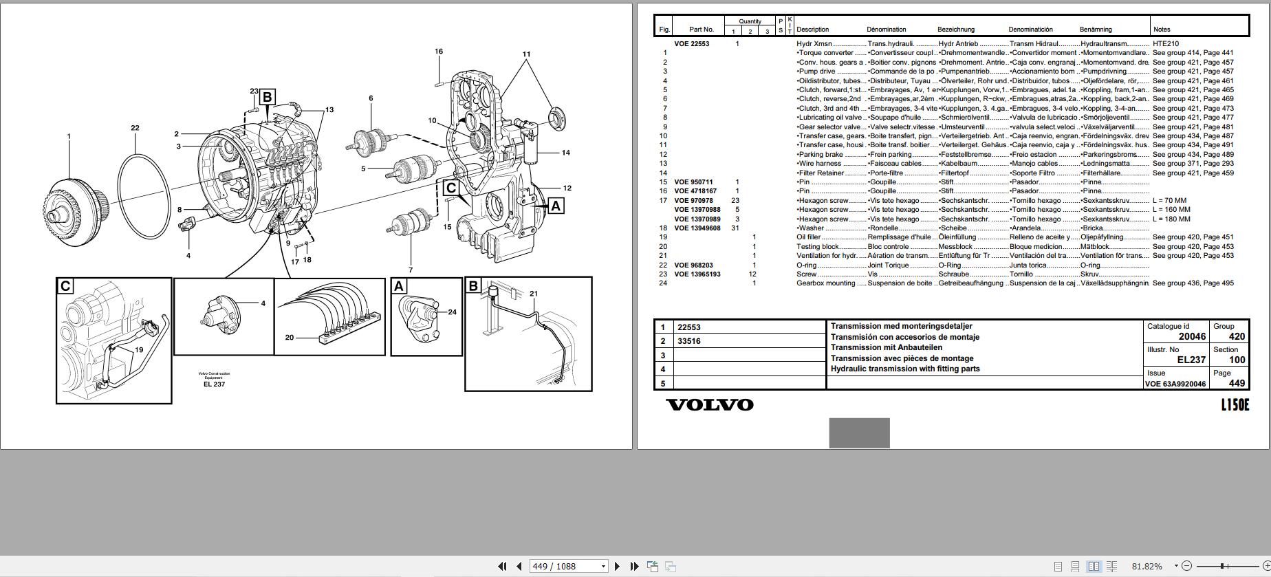 Volvo Loader L150E Parts Catalog VOE63A9920046
