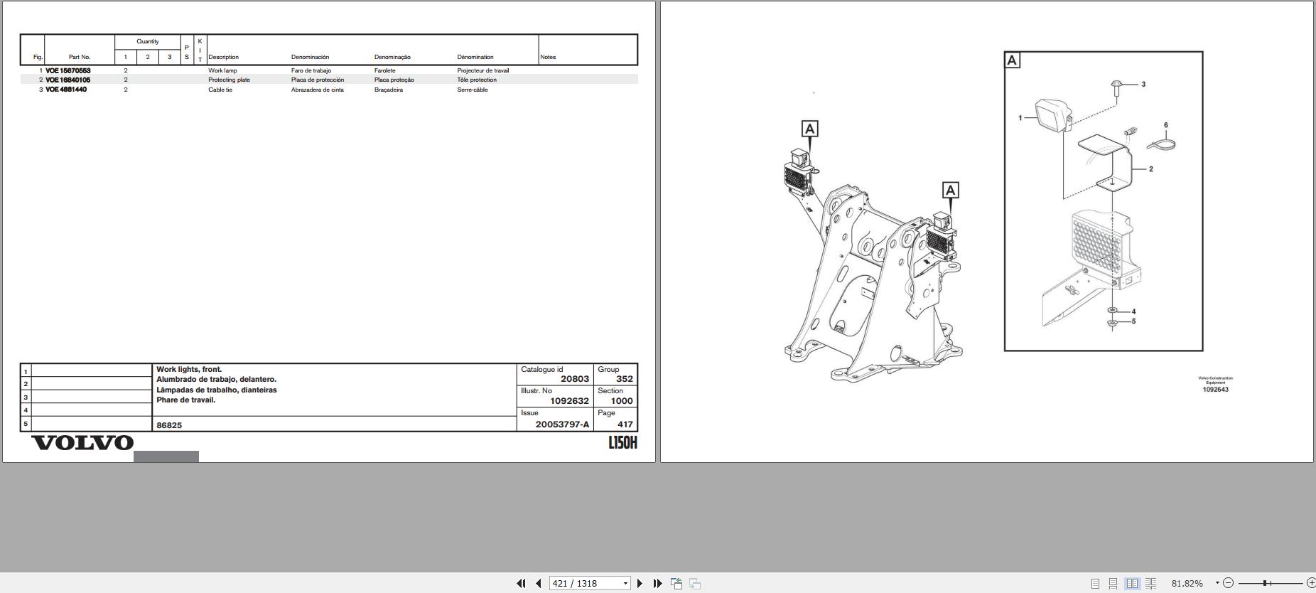 Volvo Loader L150H Parts Catalog 20053797A