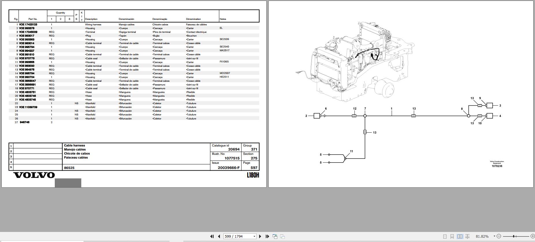 Volvo Loader L180H Parts Catalog 20039666F