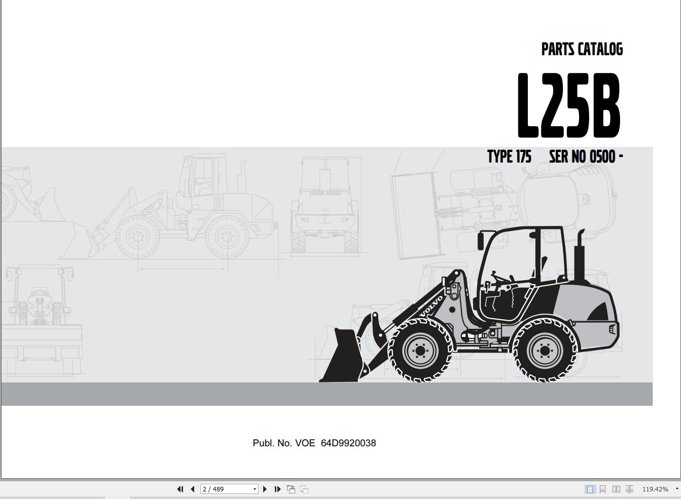 Volvo Loader L25B Parts Catalog VOE64D9920038 1