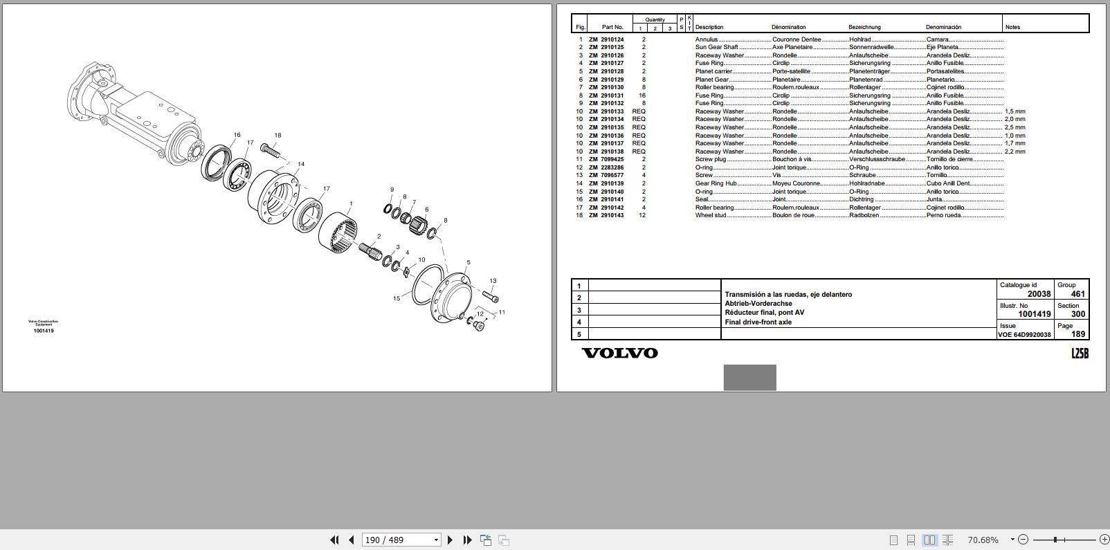 Volvo Loader L25B Parts Catalog VOE64D9920038