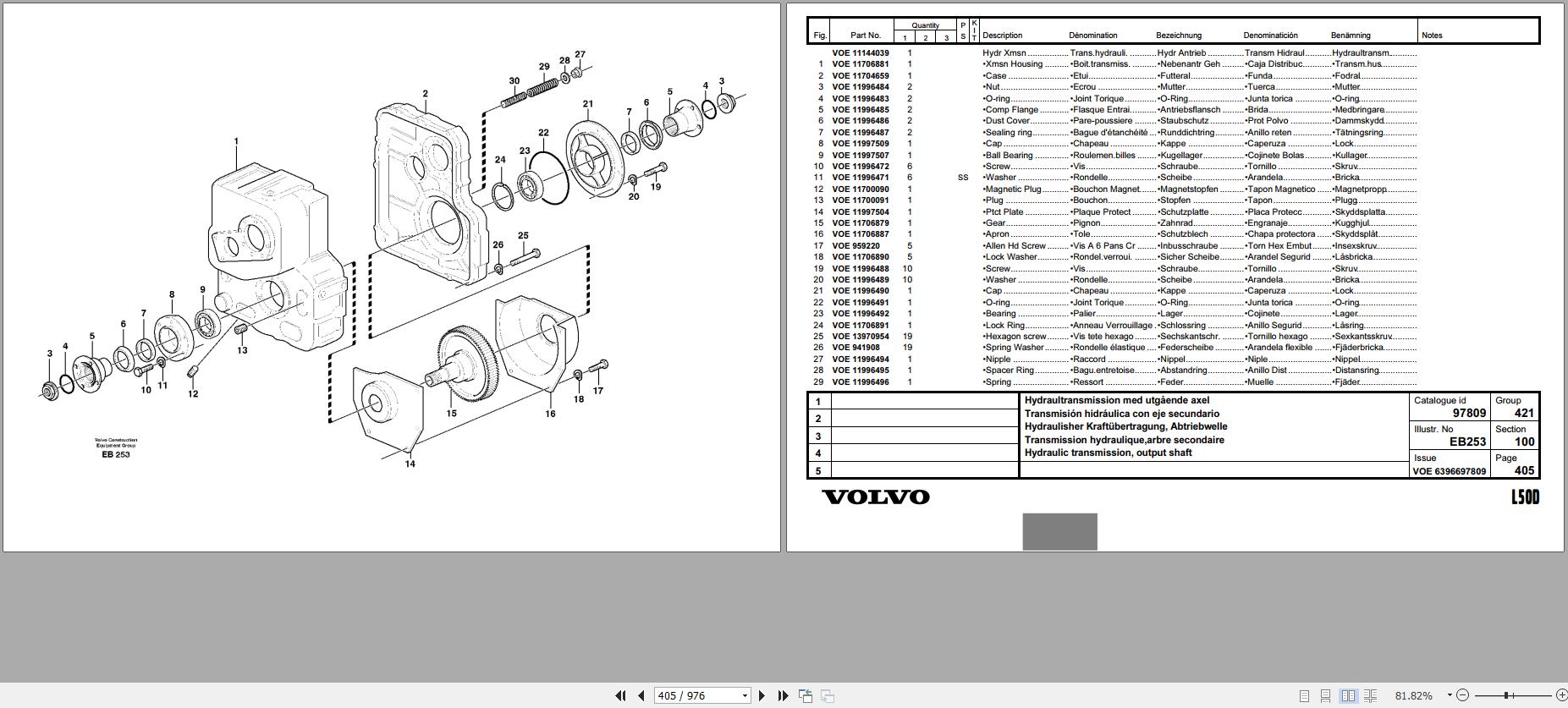 Volvo Loader L50D Parts Catalog VOE6396697809