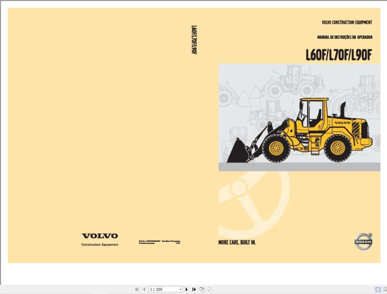 Volvo Loader L60F L70F L90F Operators Manual VOE83B1002597 PT 1