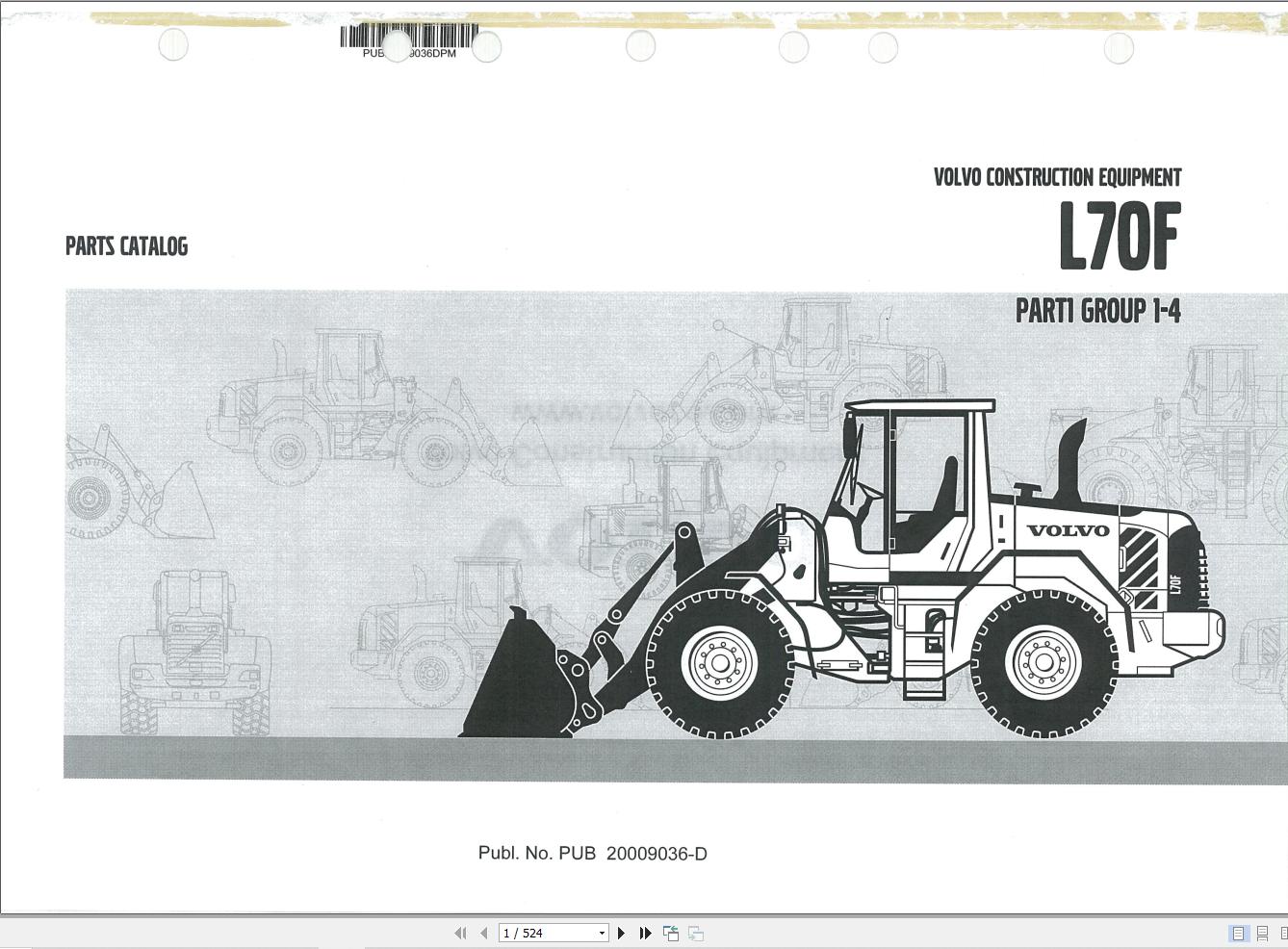 Volvo Loader L70F Parts Catalog PUB20009036D