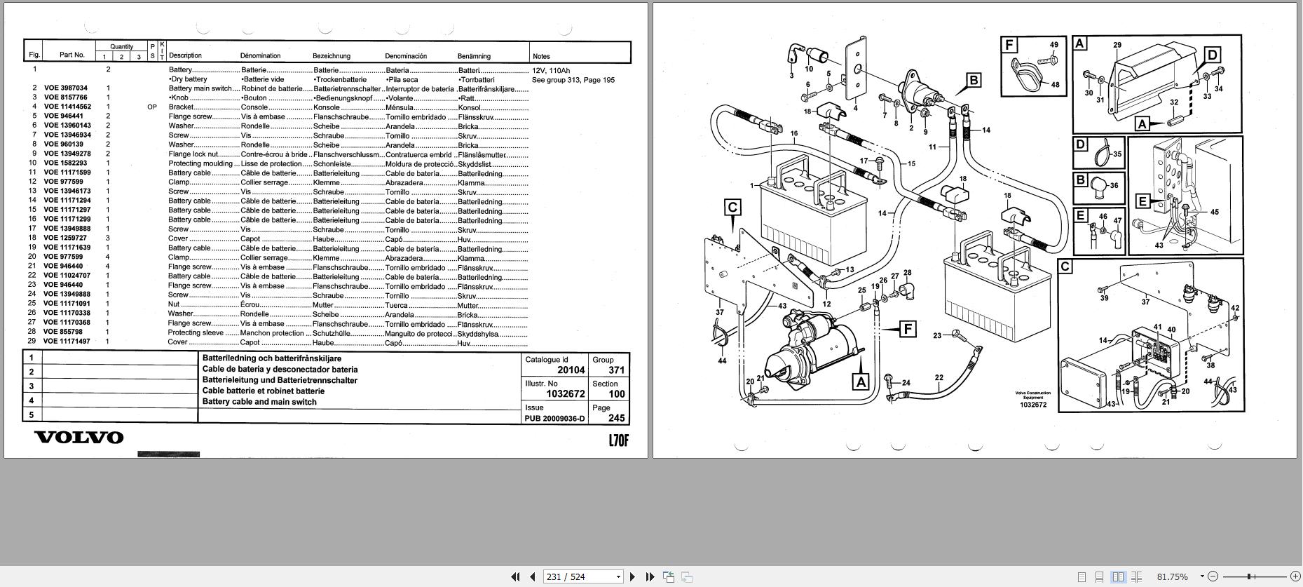 Volvo Loader L70F Parts Catalog PUB20009036D