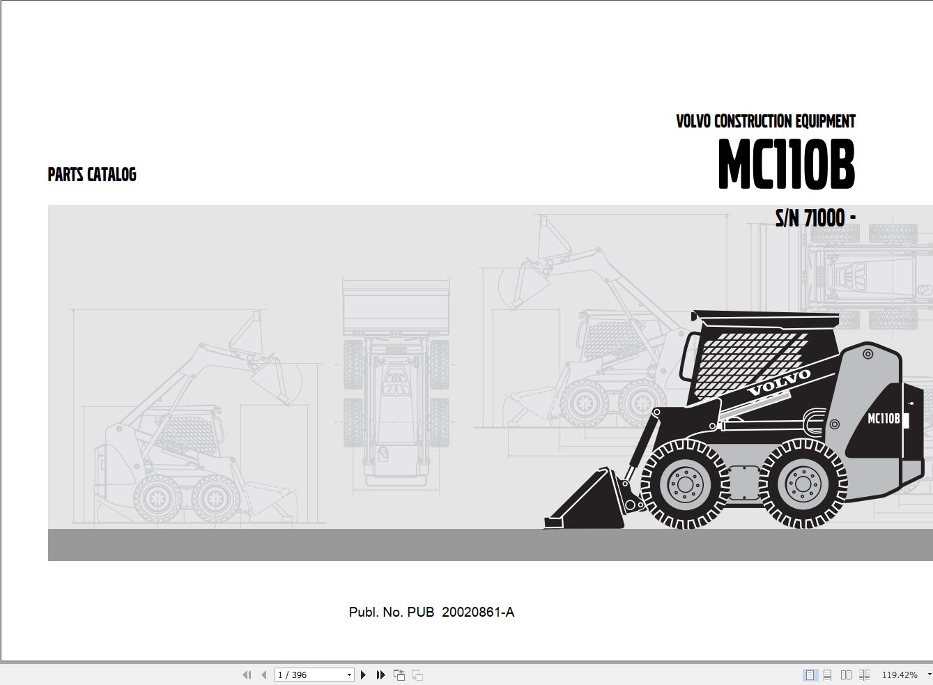 Volvo Loader MC110B Parts Catalog PUB20020861 A 1