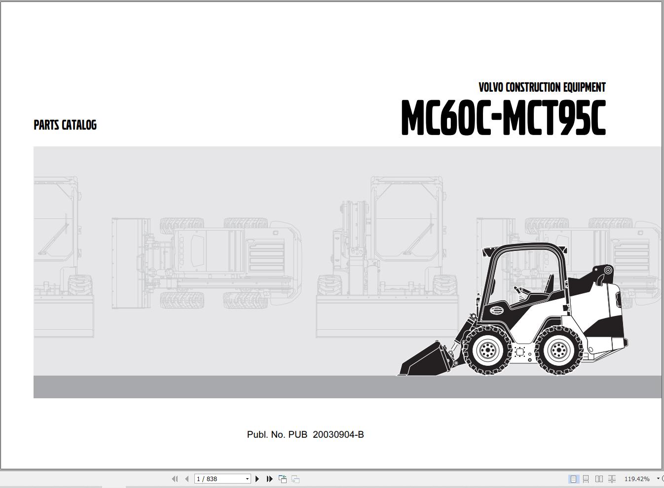 Volvo Loader MC60C MCT95C Parts Catalog PUB20030904 B 1