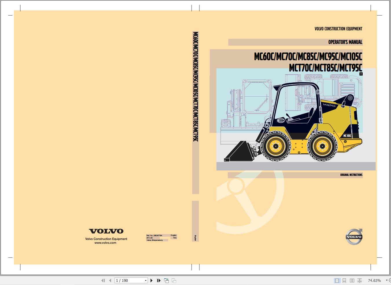 Volvo Loader MC60C to MCT95C Operators Manual 20026779A 1