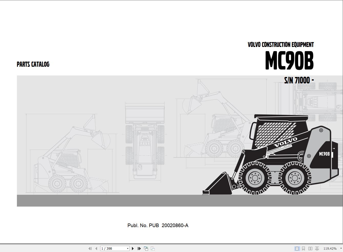 Volvo Loader MC90B Parts Catalog PUB20020860 A 1
