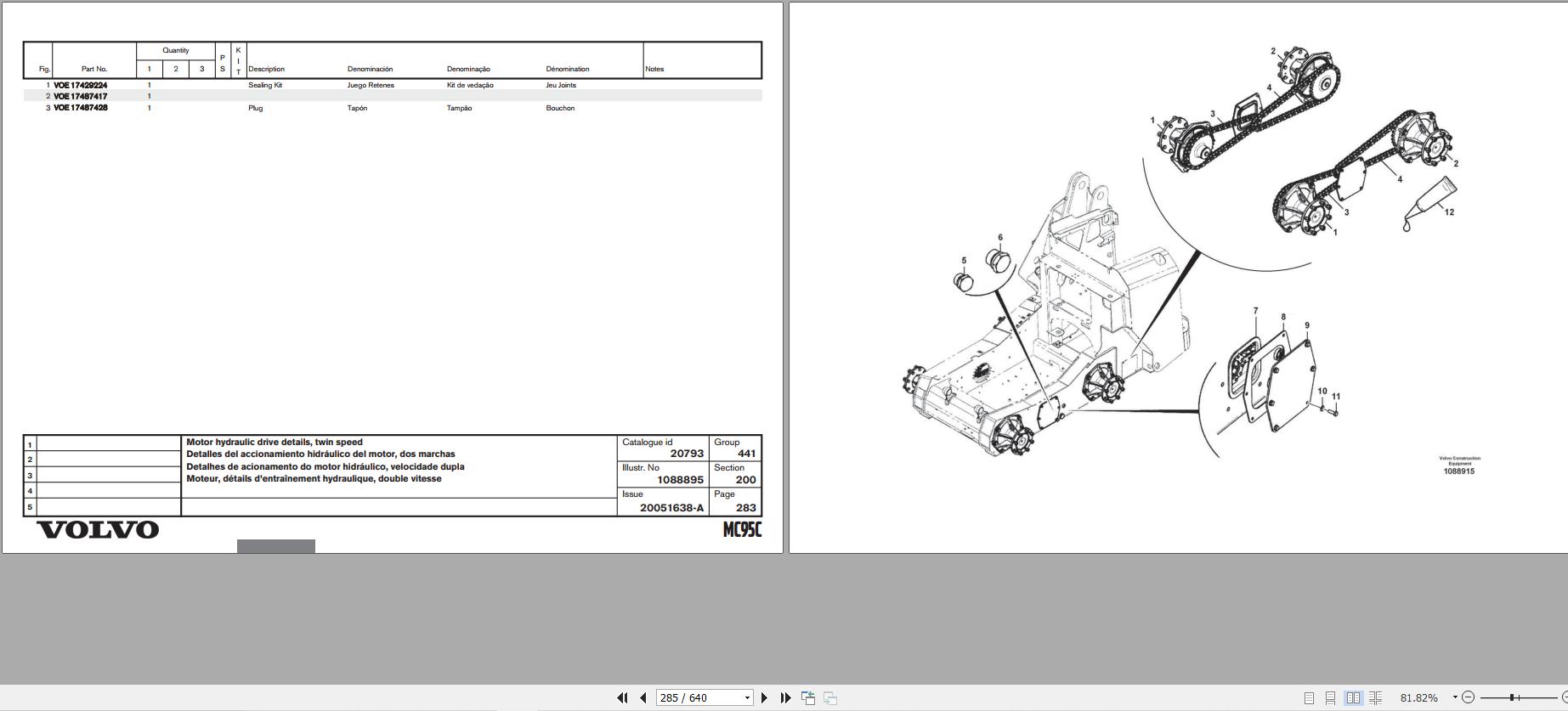 Volvo Loader MC95C Parts Catalog 20051638A