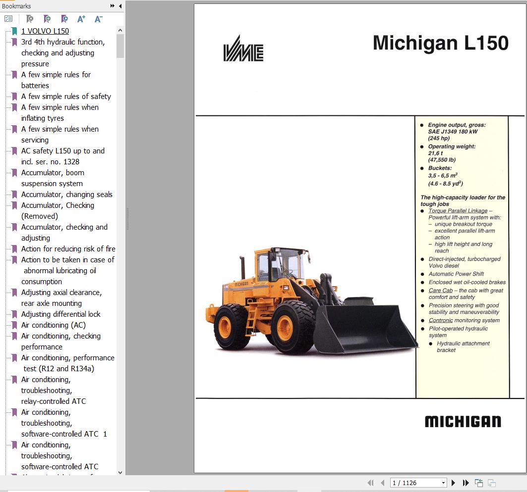 Volvo Michigan Wheel Loader L150 Service and Repair Manual 1