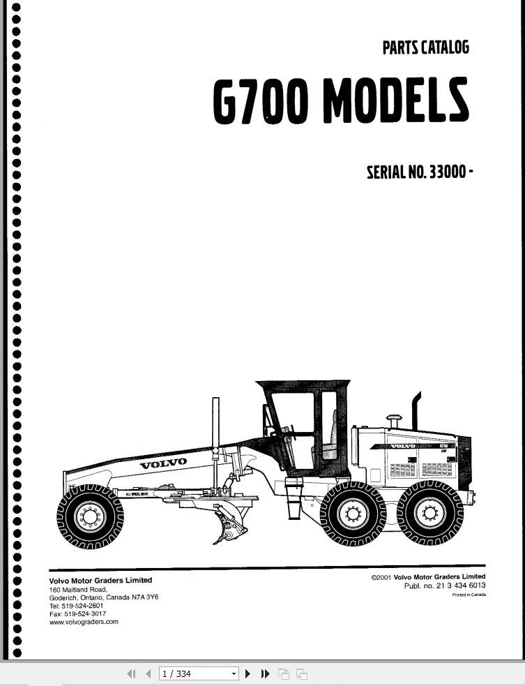 Volvo Motor Grader G700 Parts Catalog 2134346013