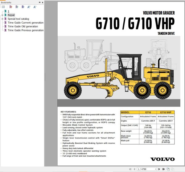 Volvo Motor Grader G710 Service and Repair Manual 1