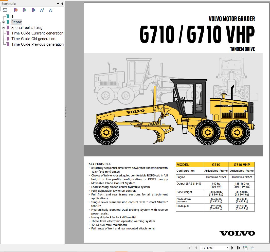 Volvo Motor Grader G710 Service and Repair Manual 1