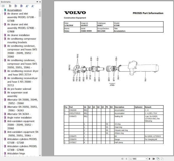 Volvo Motor Grader G726B Parts Catalog 1