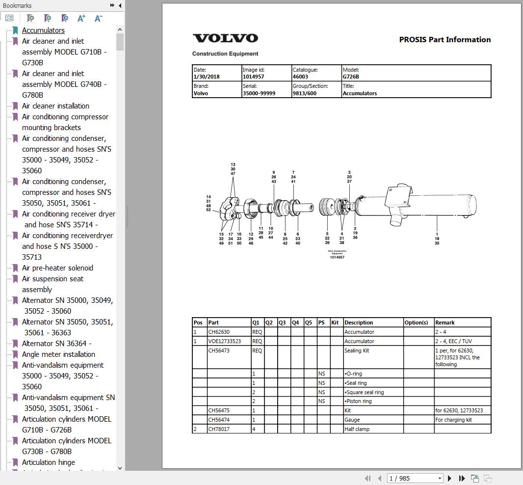 Volvo Motor Grader G726B Parts Catalog 1