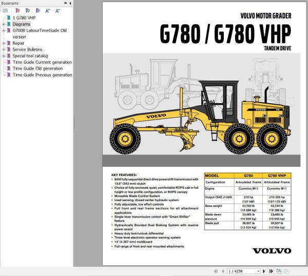 Volvo Motor Grader G780 Service and Repair Manual 1