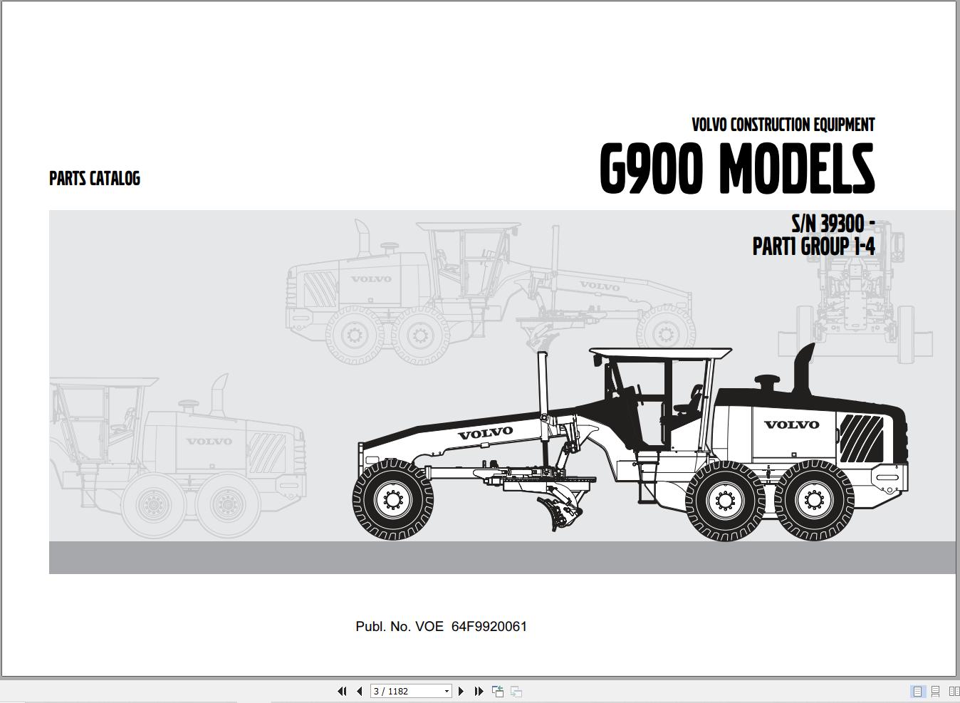 Volvo Motor Grader G900 Parts Catalog VOE64F9920061
