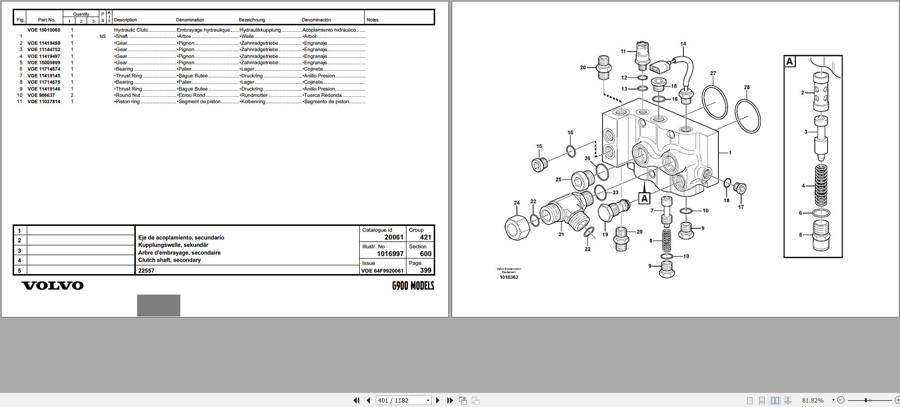 Volvo Motor Grader G900 Parts Catalog VOE64F9920061