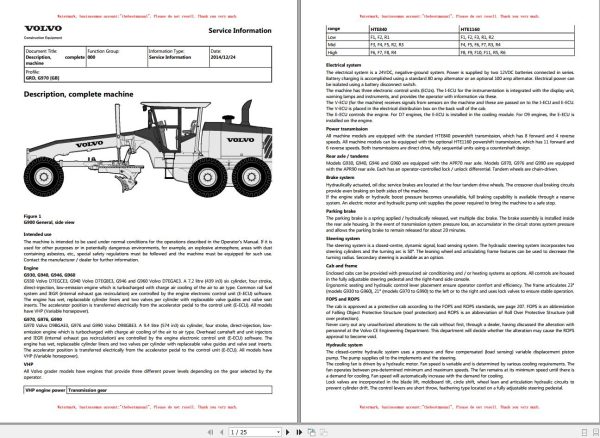 Volvo Motor Grader G970 Service and Repair Manual 1