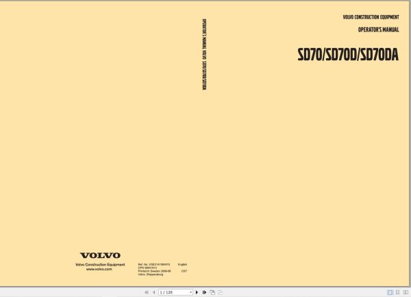 Volvo Roller SD70 SD70D SD70DA Operators Manual VOE21A1004910 1