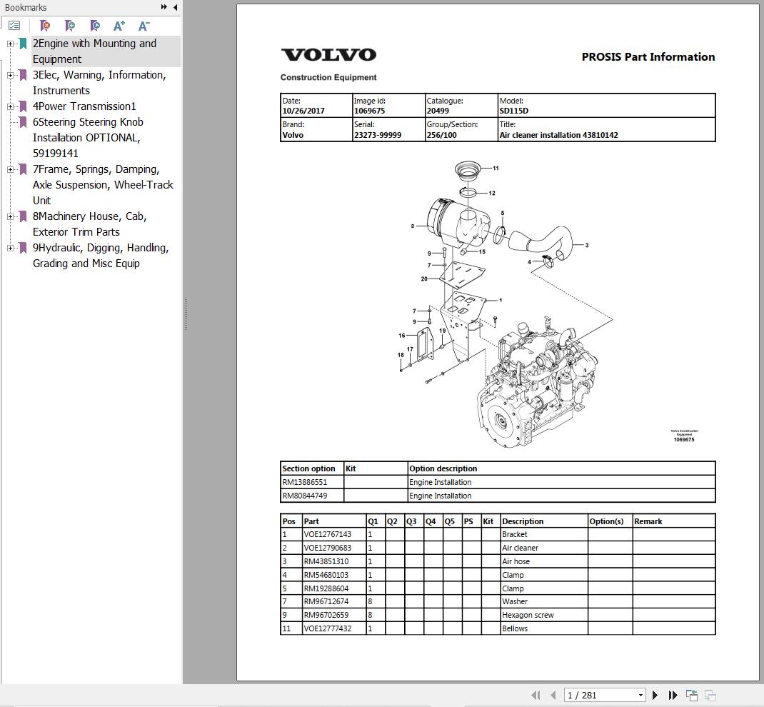 Volvo Single Drum Compactors SD115D Parts Catalog 1
