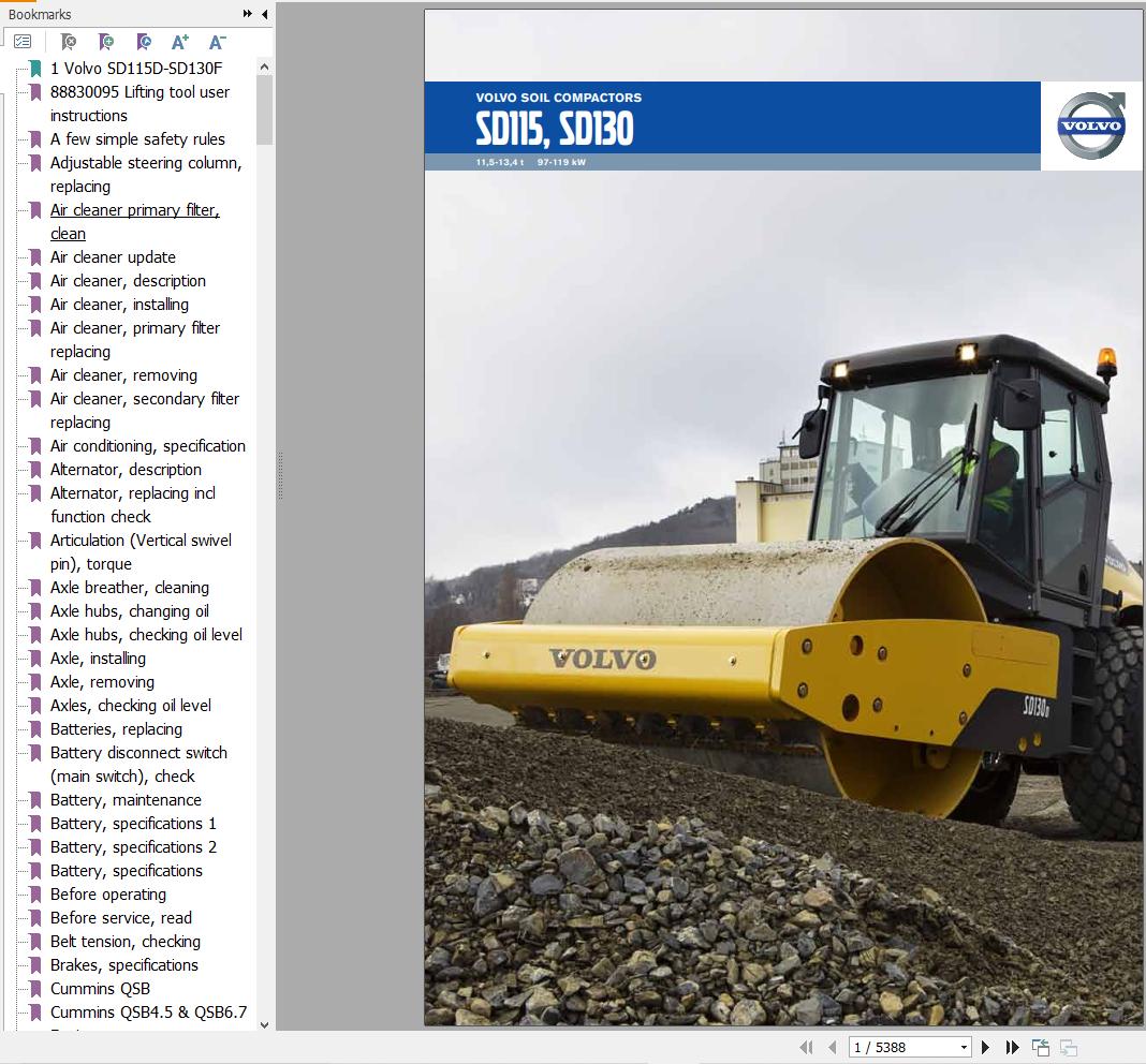 Volvo Single Drum Compactors SD130D Service and Repair Manual 1