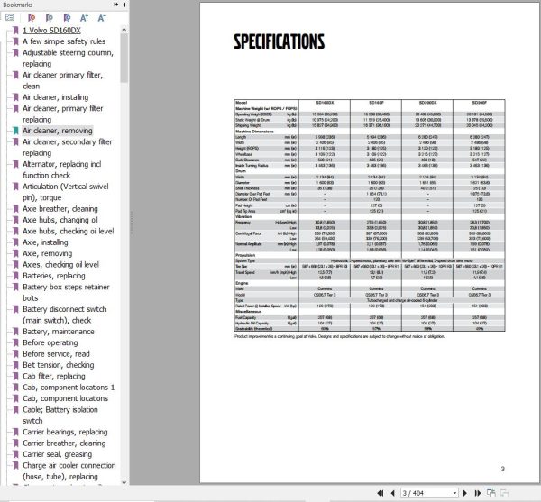 Volvo Single Drum Compactors SD160DX Service and Repair Manual 1