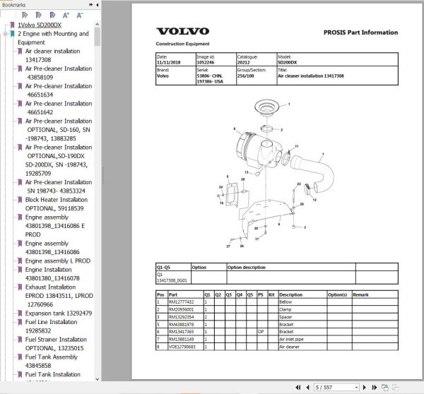 Volvo Single Drum Compactors SD200DX Parts Catalog 1