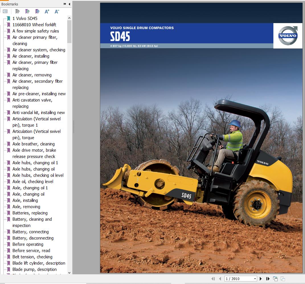 Volvo Single Drum Compactors SD45 Service and Repair Manual 1