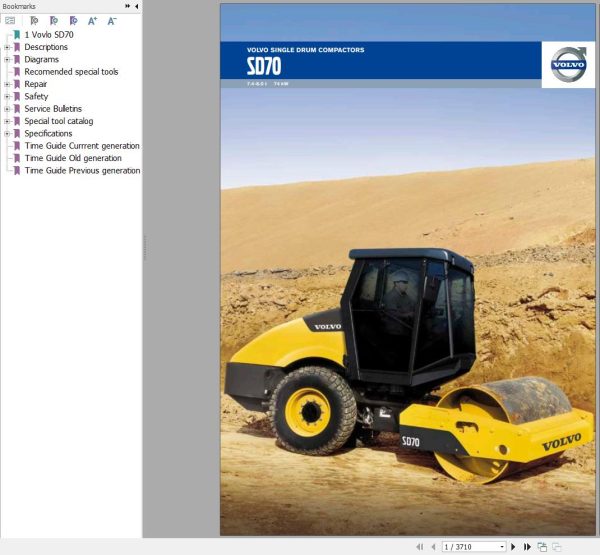 Volvo Single Drum Compactors SD70 Service and Repair Manual 1