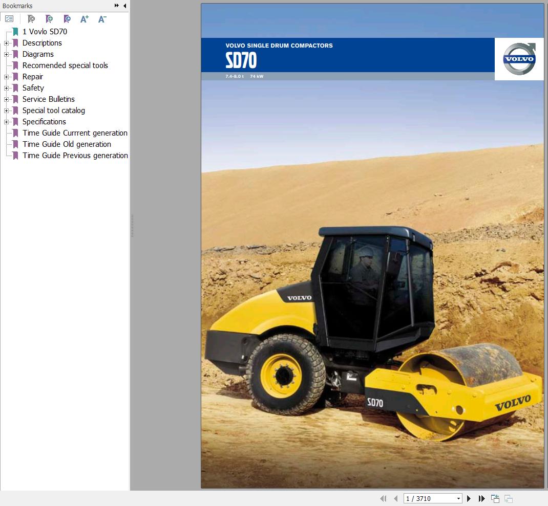 Volvo Single Drum Compactors SD70 Service and Repair Manual 1