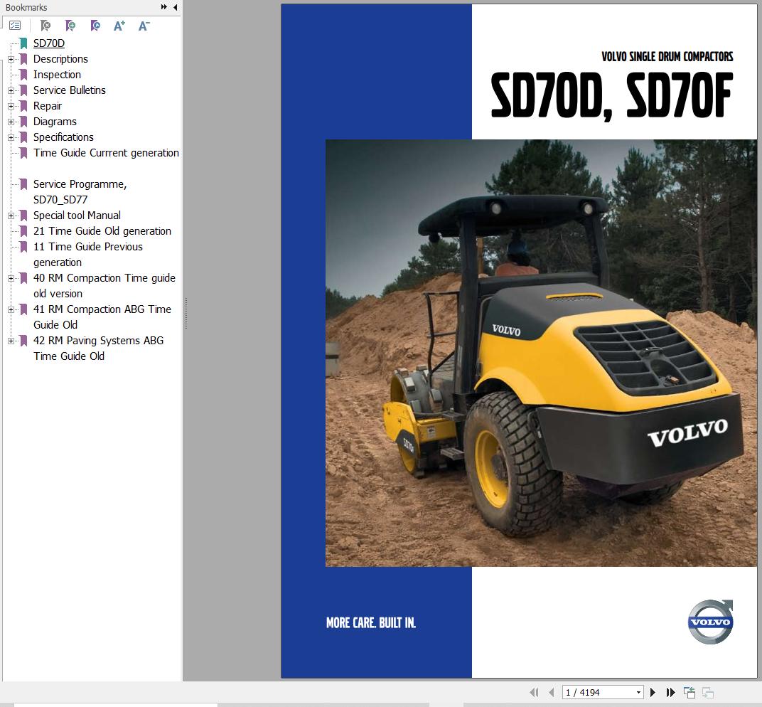 Volvo Single Drum Compactors SD70D Service and Repair Manual 1
